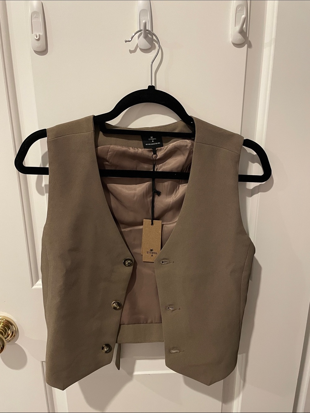 Thrills Khaki Green Cotton Blend Vest Tank
